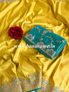 Banarasee Soft Silk Self weaving Saree With Embroidered Border & Contrast Embroidered Blouse-Yellow