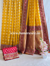 Banarasee Handwoven  Semi-Katan Zari Buta & Border With Contrast Embroidered Blouse Saree-Mustard Yellow