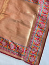 Banarasee Handwoven  Semi-Katan Zari Buta & Border With Contrast Embroidered Blouse Saree-Mustard Yellow