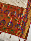 Banarasee Handwoven  Semi-Katan Zari Buta & Border With Contrast Embroidered Blouse Paithani Saree-off White