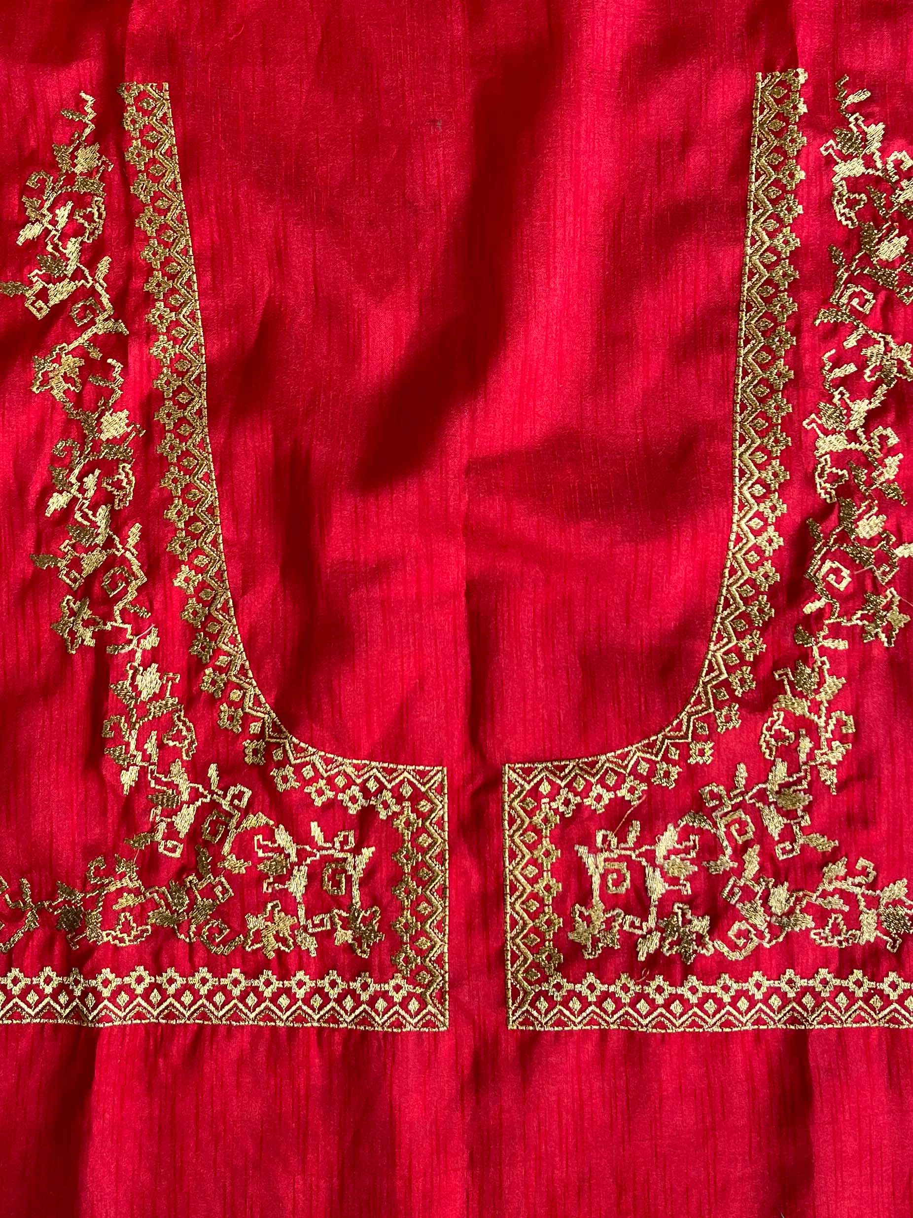 Banarasee Handwoven  Semi-Katan Zari Buta & Border With Contrast Embroidered Blouse Paithani Saree-off White