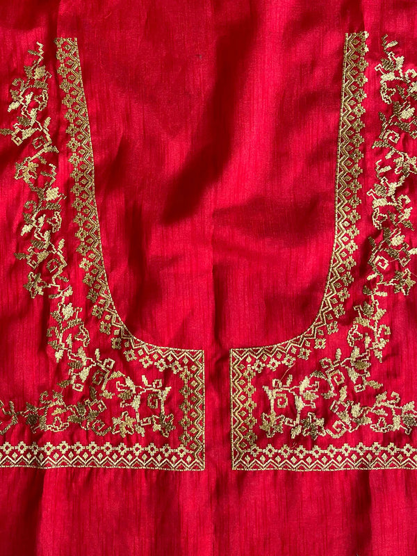 Banarasee Handwoven  Semi-Katan Zari Buta & Border With Contrast Embroidered Blouse Paithani Saree-off White