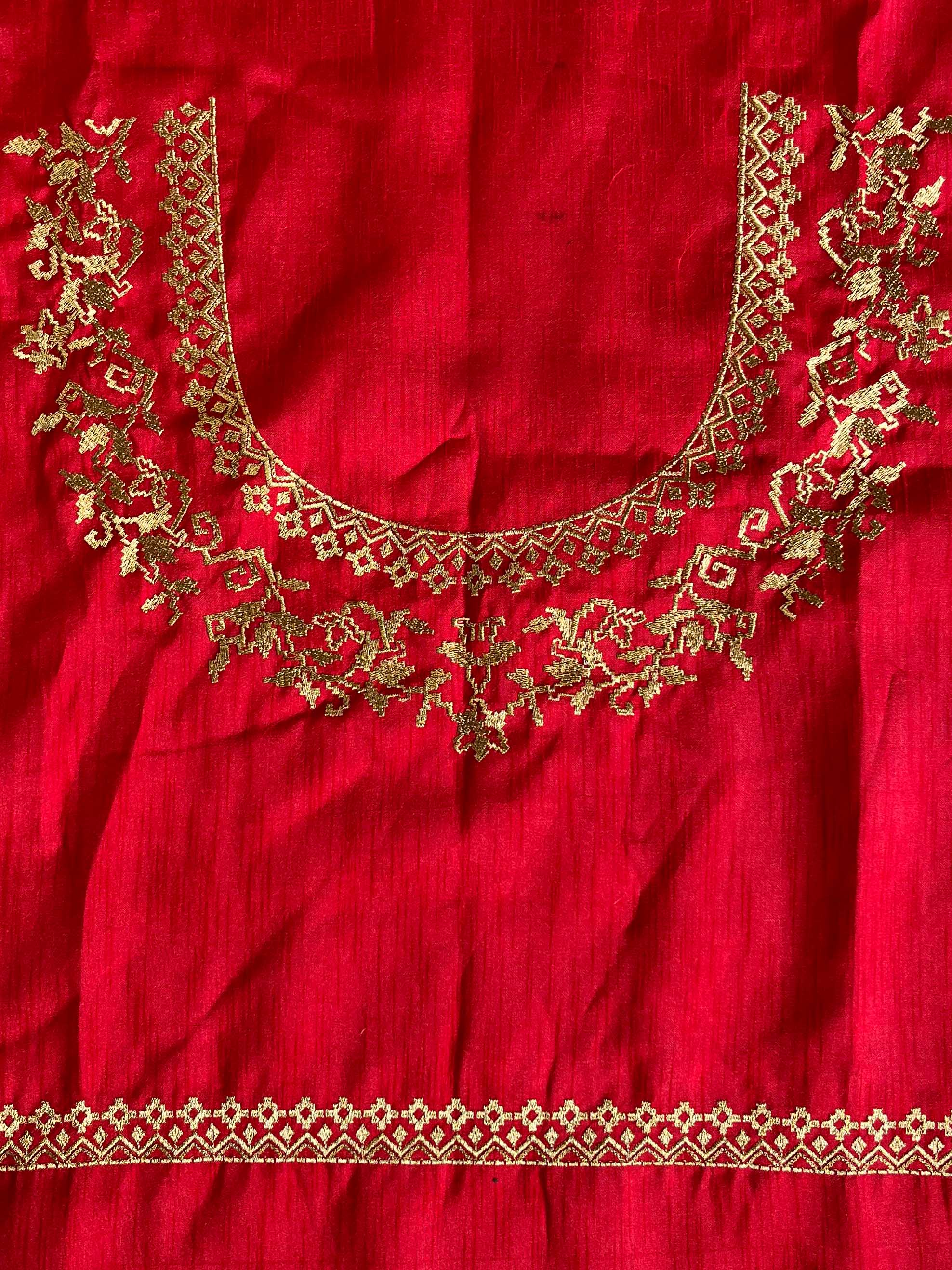 Banarasee Handwoven  Semi-Katan Zari Buta & Border With Contrast Embroidered Blouse Paithani Saree-off White