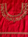 Banarasee Handwoven  Semi-Katan Zari Buta & Border With Contrast Embroidered Blouse Paithani Saree-off White