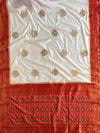 Banarasee Handwoven  Semi-Katan Zari Buta & Border With Contrast Embroidered Blouse Saree-White