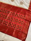 Banarasee Handwoven  Semi-Katan Zari Buta & Border With Contrast Embroidered Blouse Saree-White