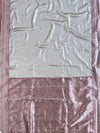 Banarasee Handwoven  Semi-Katan Zari Border With Contrast Embroidered Blouse Saree-Grey