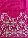 Banarasee Handwoven  Semi-Katan Zari Border With Contrast Embroidered Blouse Saree-Grey
