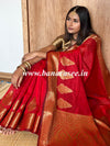 Banarasee Handwoven Pure Silk Cotton Saree With Antique Zari Buti & Border-Red