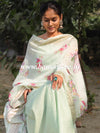 Banarasee Handloom Chanderi Cotton Salwar Kameez With Digital Print Dupatta-Light Green