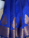 Banarasee Handwoven Pure Silk Cotton Saree With Antique Zari Buti & Border-Blue