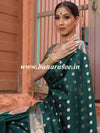 Banarasee Handwoven Pure Silk Cotton Saree With Zari Buti & Border-Deep Green
