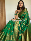 Banarasee Handwoven Pure Silk Cotton Saree With Antique Zari Buti & Border-Green