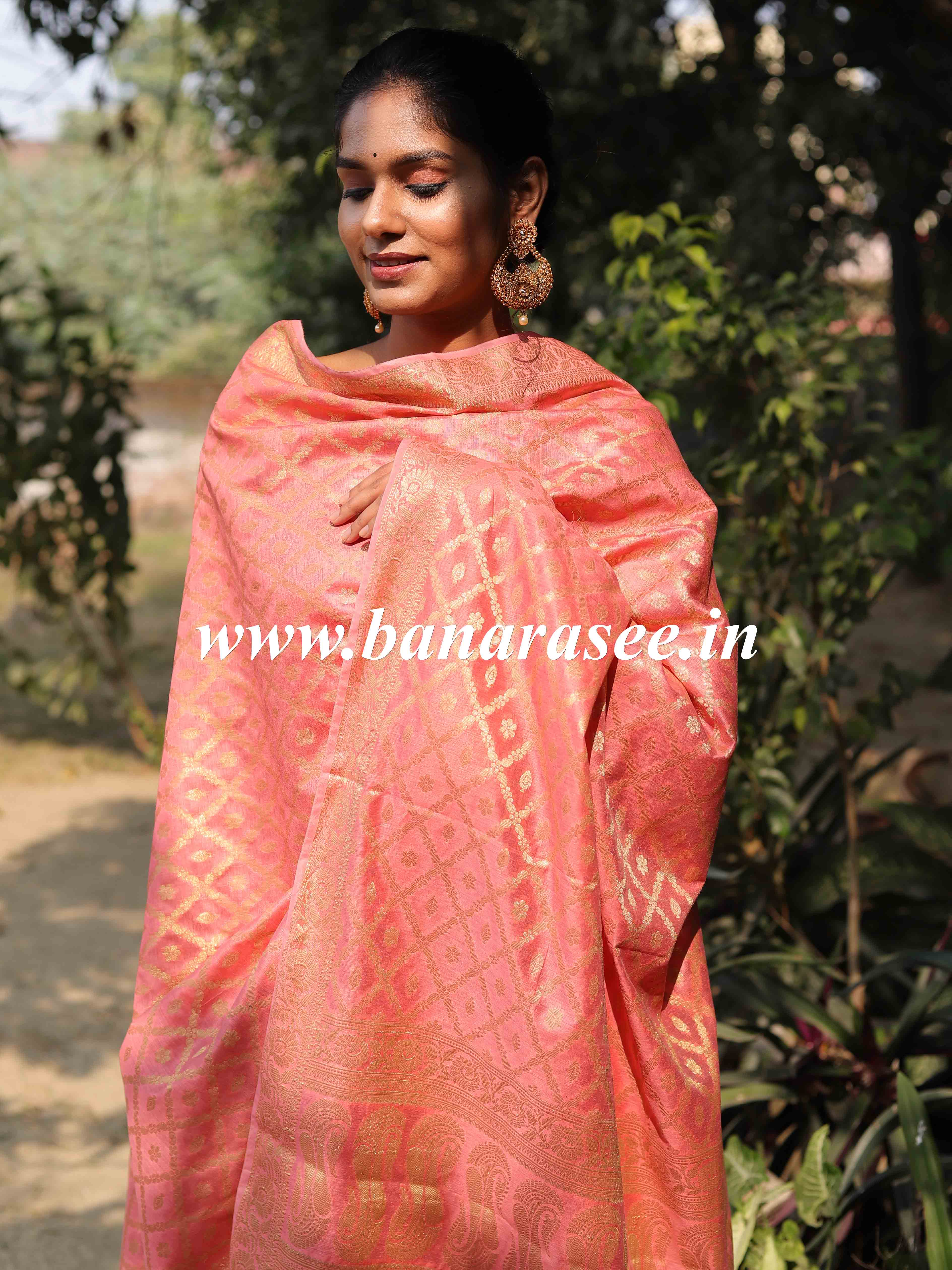 Banarasee Cotton Silk Zari Woven Salwar Kameez Dupatta Set-Peach
