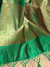 Banarasee Handwoven Pure Silk Cotton Saree With Antique Zari Buti & Border-Green