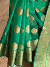 Banarasee Handwoven Pure Silk Cotton Saree With Antique Zari Buti & Border-Green