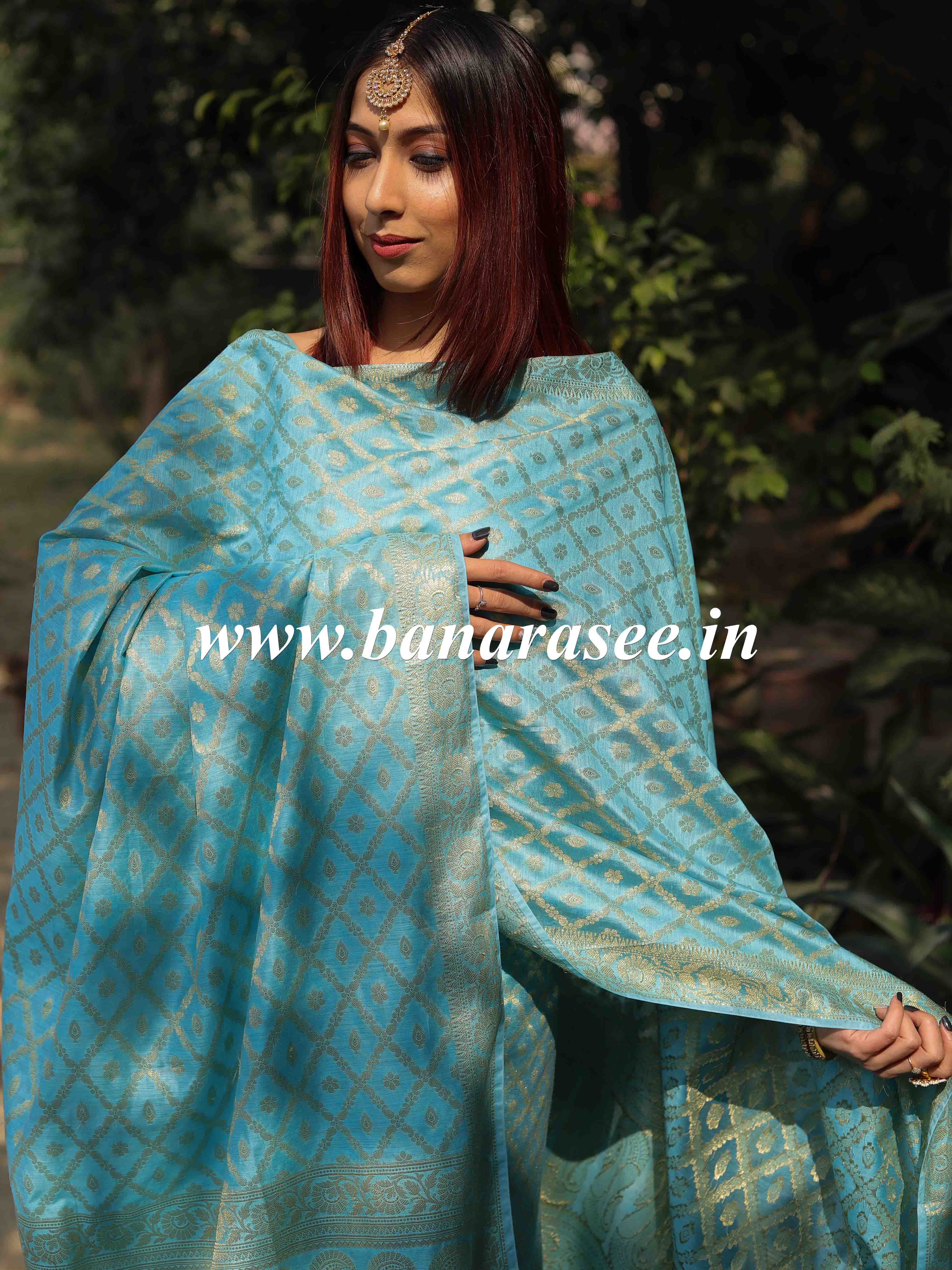 Banarasee Cotton Silk Zari Woven Salwar Kameez Dupatta Set-Blue