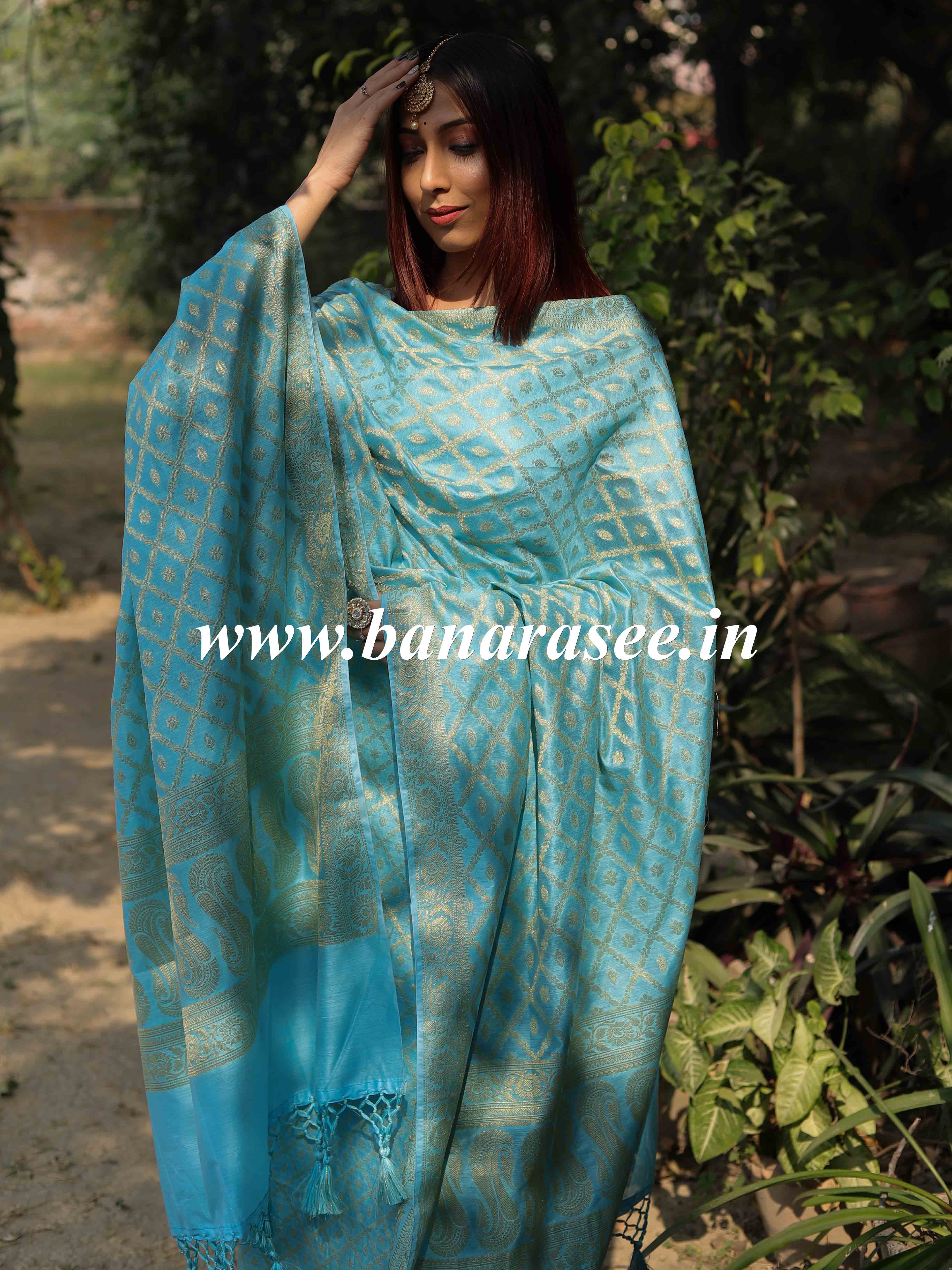Banarasee Cotton Silk Zari Woven Salwar Kameez Dupatta Set-Blue