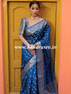 Banarasee Handwoven Pure Silk Cotton Saree With Zari Buti & Border-Azure Blue