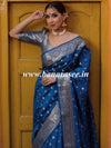 Banarasee Handwoven Pure Silk Cotton Saree With Zari Buti & Border-Azure Blue