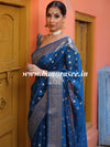 Banarasee Handwoven Pure Silk Cotton Saree With Zari Buti & Border-Azure Blue