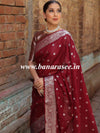 Banarasee Handwoven Semi-Chiffon Saree With Silver Zari Design-Maroon