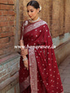 Banarasee Handwoven Semi-Chiffon Saree With Silver Zari Design-Maroon