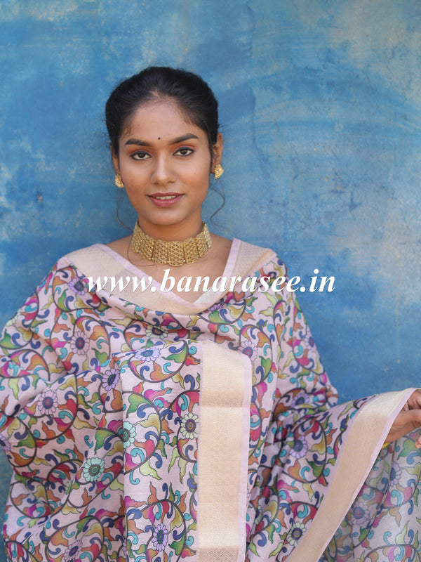 Banarasee Handloom Chanderi Cotton Salwar Kameez With Digital Print Dupatta-Pink