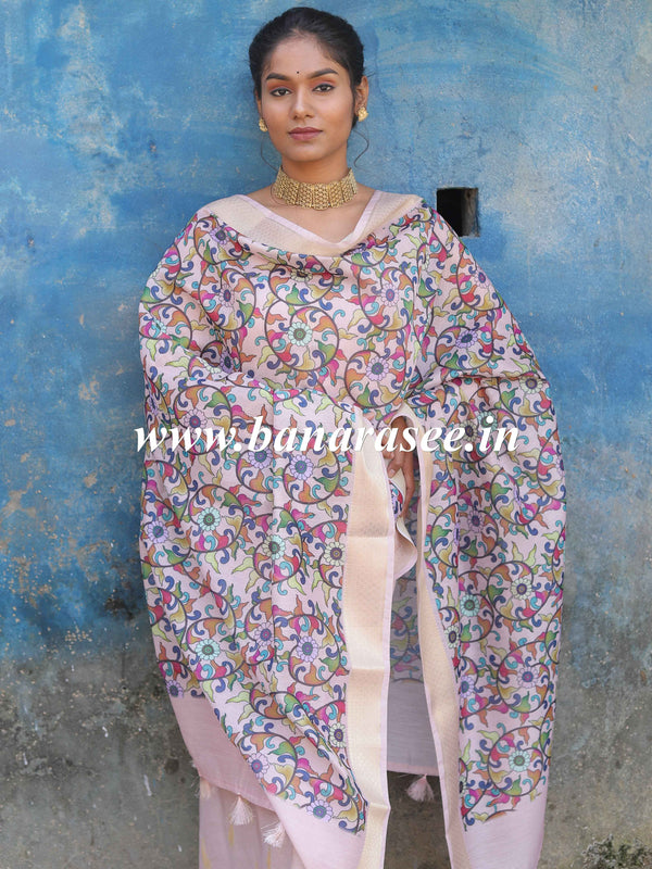 Banarasee Handloom Chanderi Cotton Salwar Kameez With Digital Print Dupatta-Pink