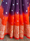 Banarasee Handwoven Semi-Chiffon Saree With Bandhej & Floral Border-Violet