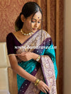 Banarasee Handwoven Semi-Chiffon Saree With Bandhej & Floral Border-Green