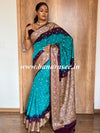 Banarasee Handwoven Semi-Chiffon Saree With Bandhej & Floral Border-Green