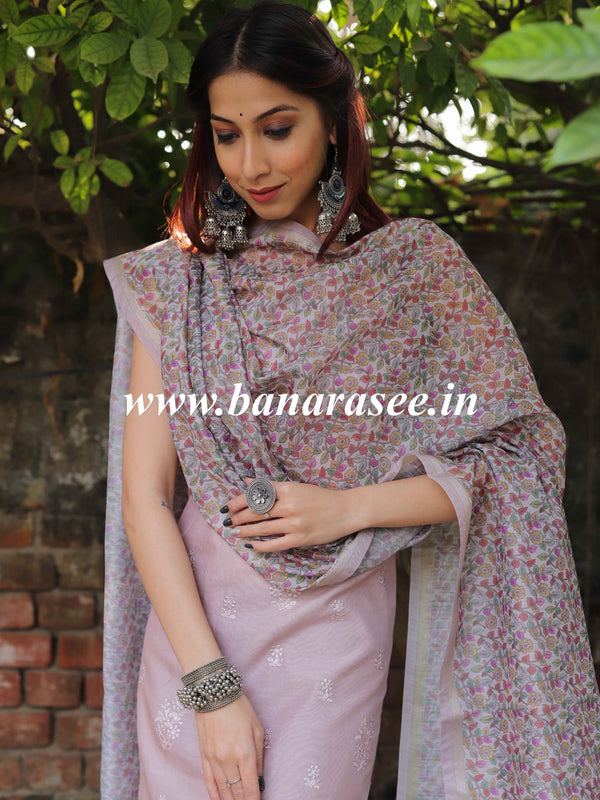 Banarasee Embroidered Chanderi Salwar Kameez With Digital Print Dupatta-Rose Pink