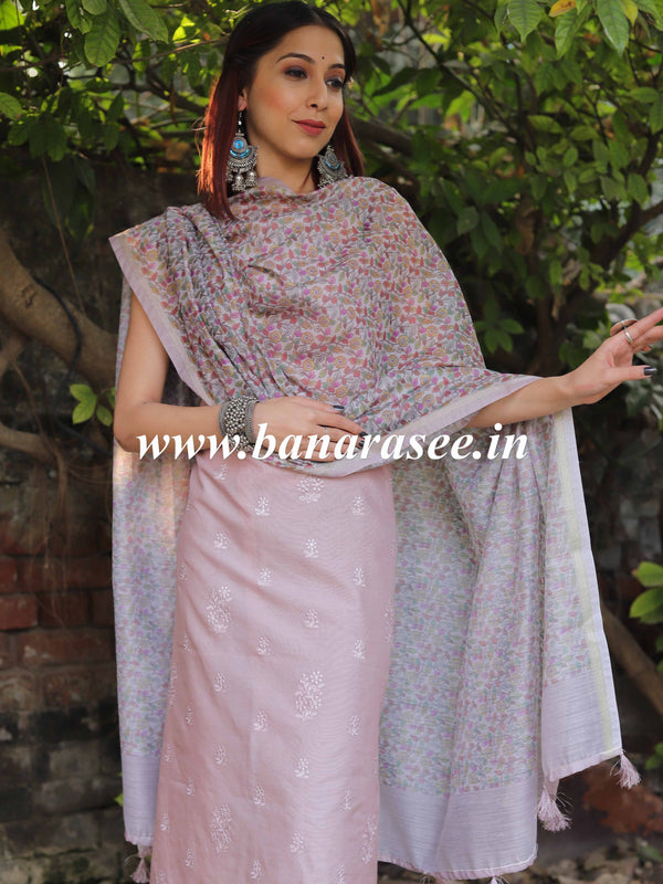 Banarasee Embroidered Chanderi Salwar Kameez With Digital Print Dupatta-Rose Pink