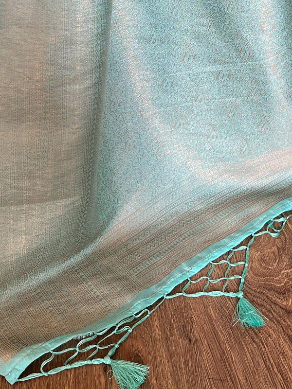Banarasee Kubera Pattu Soft Silk Saree With Copper Zari Work-Green
