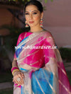 Banarasee Organza Silk Mix Saree With Shibori Dye & Zari Border-Multicolor
