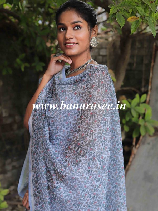 Banarasee Embroidered Chanderi Salwar Kameez With Digital Print Dupatta-Grey