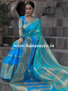 Banarasee Organza Silk Mix Saree With Shibori Dye & Zari Border-Blue