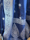 Banarasee Handwoven Semi-Chiffon Saree With Silver Zari Buta & Border-Blue