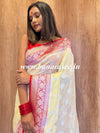 Banarasee Handwoven Faux Georgette Saree With Silver Zari Buti & Contrast Border Design-Yellow