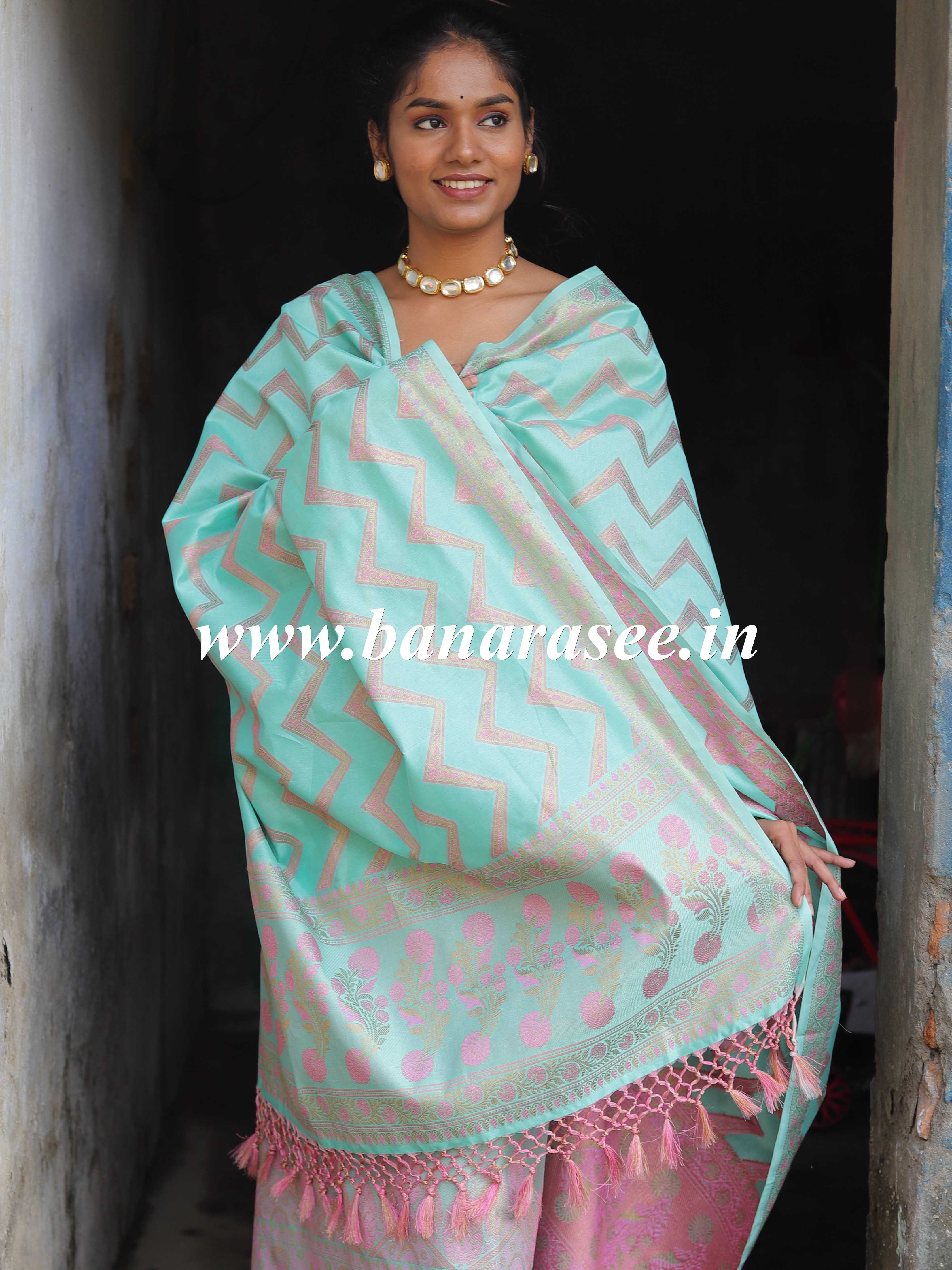 Banarasee Semi-Silk Salwar Kameez Fabric With Meena Design-Green