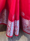 Banarasee Handwoven Semi-Chiffon Saree With Silver Zari & Dual Color-Pink