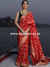 Banarasee Faux Khaddi Georgette Saree With Zari & Resham Work-Red