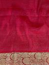 Banarasee Handwoven Pure Silk Cotton Saree With Antique Zari Buti & Border-Red