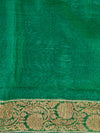 Banarasee Handwoven Pure Silk Cotton Saree With Antique Zari Buti & Border-Green