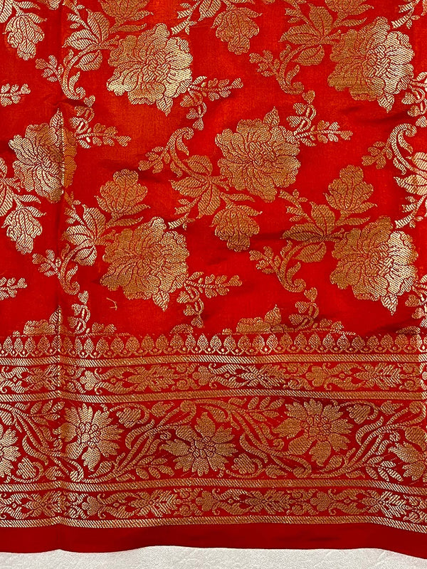 Banarasee Handwoven Semi-Chiffon Saree With Bandhej & Floral Border-Violet