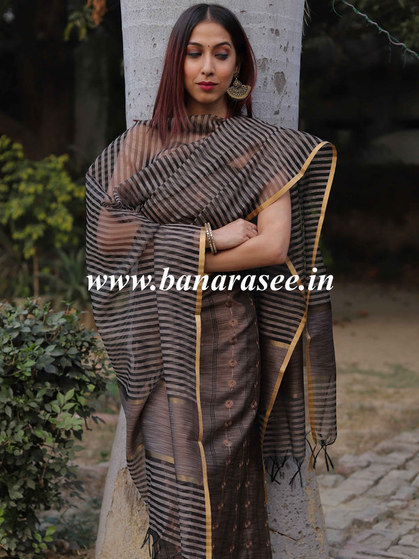 Banarasee Ghichha Embroidery Cotton Silk Salwar Kameez Fabric-Brown