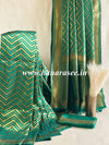 Banarasee Handwoven Semi-Katan Zig-Zag Design Saree-Green