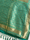 Banarasee Handwoven Semi-Katan Zig-Zag Design Saree-Green