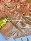 Banarasee Organza Mix Saree With Floral Jaal Design & Zari Border-Peach
